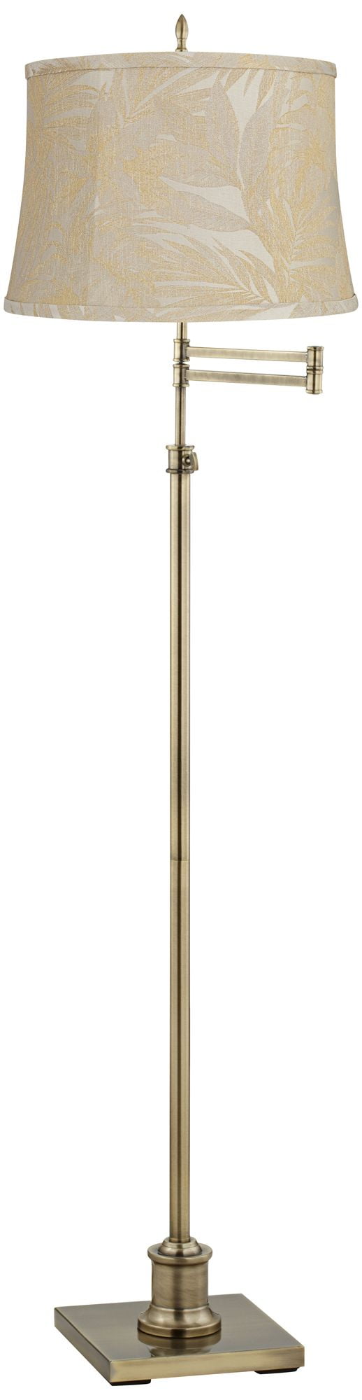 Antique Brass Adjustable Swing Arm Floor Lamp with Gold Cotton Shade