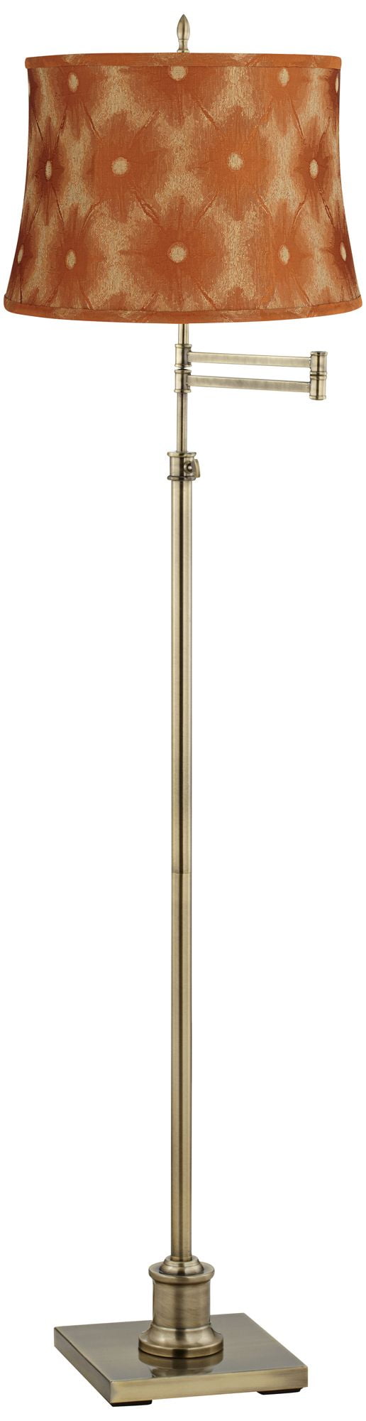 Antique Brass Adjustable Swing Arm Floor Lamp with Rusty Brick Shade