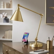 Possini Euro Design Wray Modern Desk Lamp 26 3/4" High Warm Brass Metal with USB Charging Port Adjustable Arm Head for Bedroom Living Room Bedside