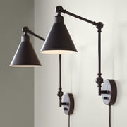 360 Lighting Wray Modern Industrial Swing Arm Wall Lamps Set of 2 Dark Bronze Plug-in 6" Light Fixture Up Down for Bedroom Reading Living Room Hallway