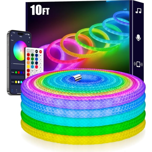 360  Luminous Reticulate Weave Rope Lights, 10ft Addressable ICRGB  Strip Lights, Music Sync, DIY Design,   Flexible  Lights for Gaming Room   Wall Decor