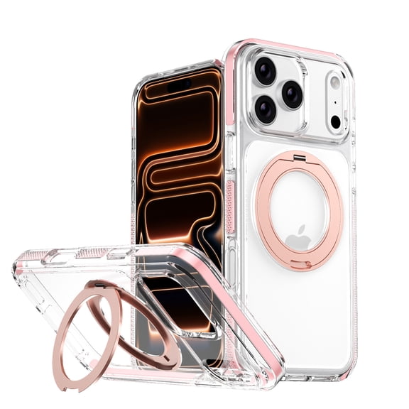 360° Magnetic Stand Case Compatible with iPhone Air, Rotatable Flexible Ring Holder Phone Cover for Men Women | Compatible with MagSafe | Shockproof & Anti-Scratch | Anti-Yellowing, Pink