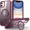 thumbnail image 1 of 360° Magnetic Swivel Ring for iPhone 11 case, Built-in Metal Stand and Ring Holder, Magsafe Compatible, Military Grade Protection, Shock and Vibration Resistant - Wine Red, 1 of 14