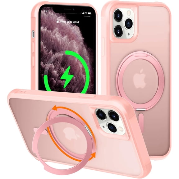 360° Magnetic Swivel Ring for iPhone 11 pro max case, Built-in Metal Stand and Ring Holder, Magsafe Compatible, Military Grade Protection, Shock and Vibration Resistant- Pink