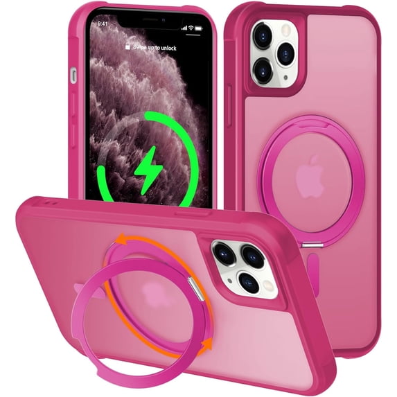 360° Magnetic Swivel Ring for iPhone 11 pro max case, Built-in Metal Stand and Ring Holder, Magsafe Compatible, Military Grade Protection, Shockproof - Rose Pink