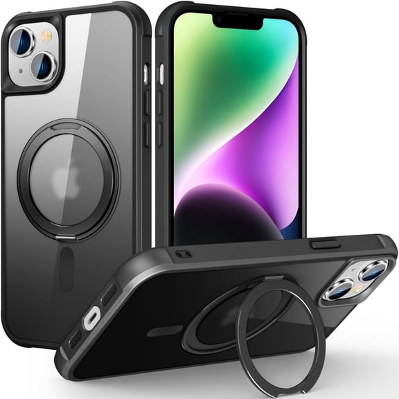 360° Magnetic Swivel Ring for iPhone 13 case, Built-in Metal Stand and Ring Holder, Magsafe Compatible, Military Grade Protection, Shock Resistant - Black