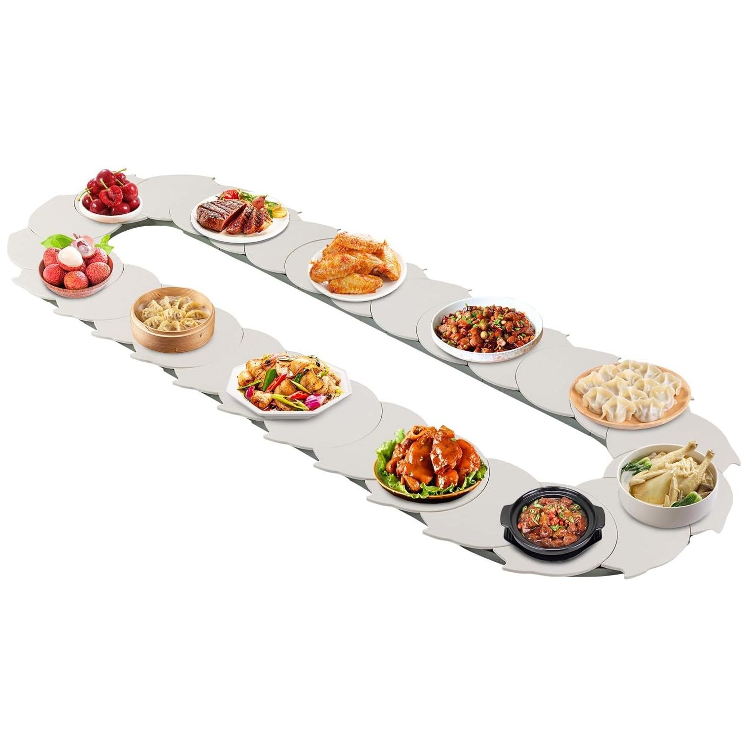 360° Manual Swivel Adjustable Dining Table, Food Serving Train Dining