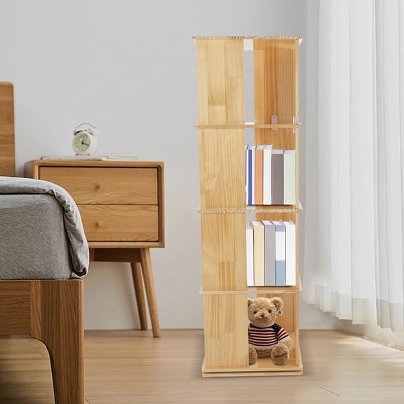 360 Modern Revolving Bookcase Wood Color Rectangular 15.75*15.75 for Living Room, Balcony and Study Room