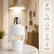 360° Motion Sensor Light Bulb Adapter, E26/E27 Universal Smart Light Socket with Adjustable Timer & Day/Night Auto Mode, Automatic Motion Activated Lamp Holder for Indoor LED Bulbs