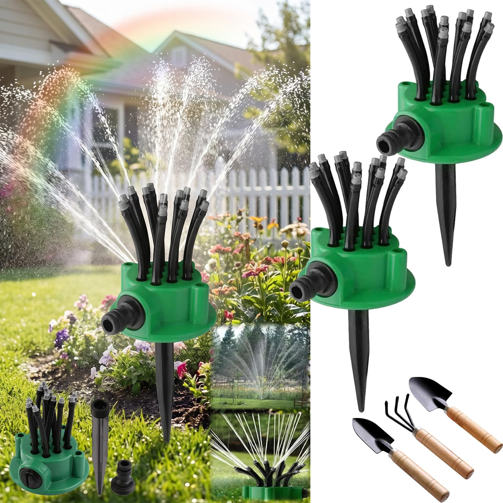 360° Multi-Directional Lawn Sprinkler, Automatic 360 Rotating Roof Cooling Sprinkler for Large Area Coverage, Garden Sprinkler, Lawn Sprinklers for Yard Plant Irrigation & Pets Water Fun