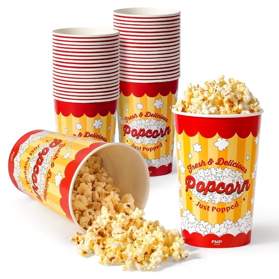 360 Pack Classic Paper Popcorn Buckets Disposable, 64 Oz Grease Resistant Popcorn Bowls Cups for Machine Home Theater Carnival Movie Night