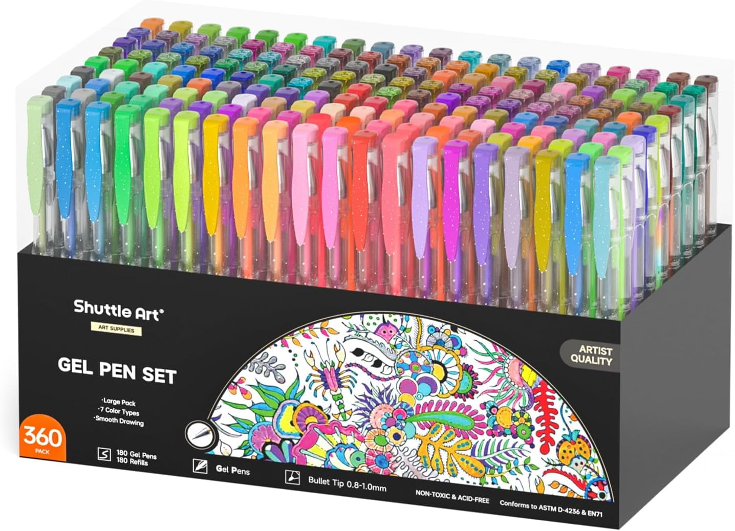 Shuttle Art 360 Pack Gel Pens Set, 180 Colors Plus Refills