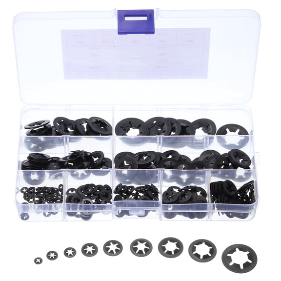360 Packs Internal Tooth Star Lock Washers Set M2 M2.5 M3 M4 M5 M6 M8 M10 M12, 65Mn Steel Starlock Push Nuts