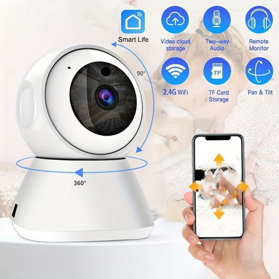 360 Panoramic Indoor Security & Pet Camera, 2.4GHz WiFi, HD Video, Night Vision, Two-Way Audio, Motion Tracking, Cloud & TF Card Storage