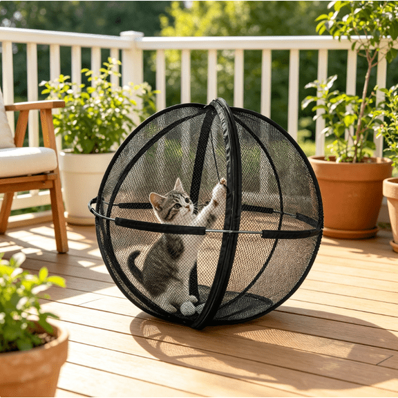 360 Panoramic Rolling Cat Playpen, Cat Exercise Ball, Collapsible Mesh Cat Rolling Ball, Lightweight Portable Pet Playpen, Indoor Kitten Activity Enclosure for Rest & Play