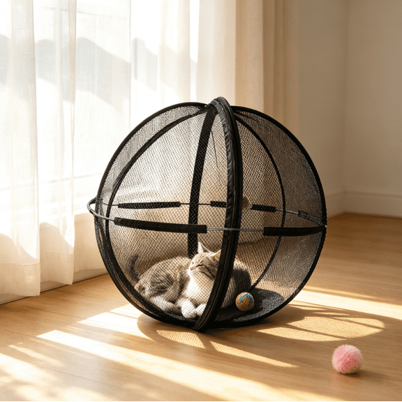 360 Panoramic Rolling Cat Playpen, Cat Exercise Ball, Foldable Breathable Mesh Rolling Pet Ball, Portable Indoor Cat Tent, 360 View Kitten Play House for Home Use