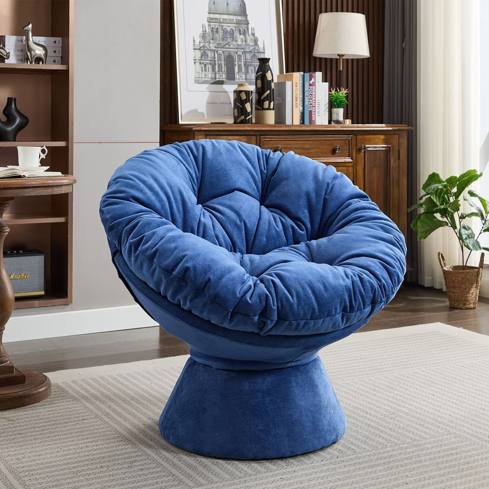 360° Papasan Swivel Chair, Swivel Accent Chair with Sturdy Frame and