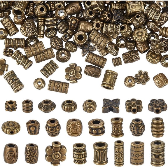 360 Pcs 24 Styles Tibetan Alloy Spacer Beads Bronze Beads Metal European Loose Beads Large Hole Loose Beads for Bracelet Necklace Jewelry Marking Hole: 1-3mm Colorful