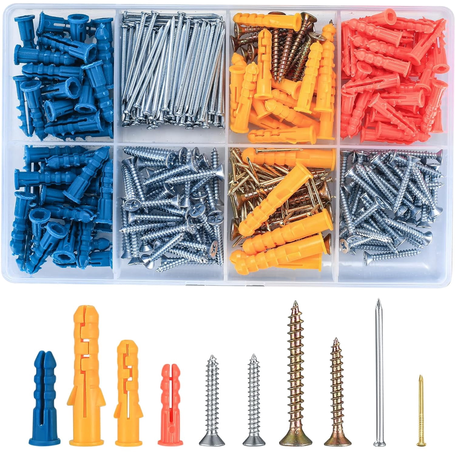 360 Pcs Drywall Anchors and Screws and Nails Kit, Chipboard Wall Fish Type Wall Plugs, Plasterboard Mount Flat Head Self Tapping Fixings Wood Plugs and Screws and Nails
