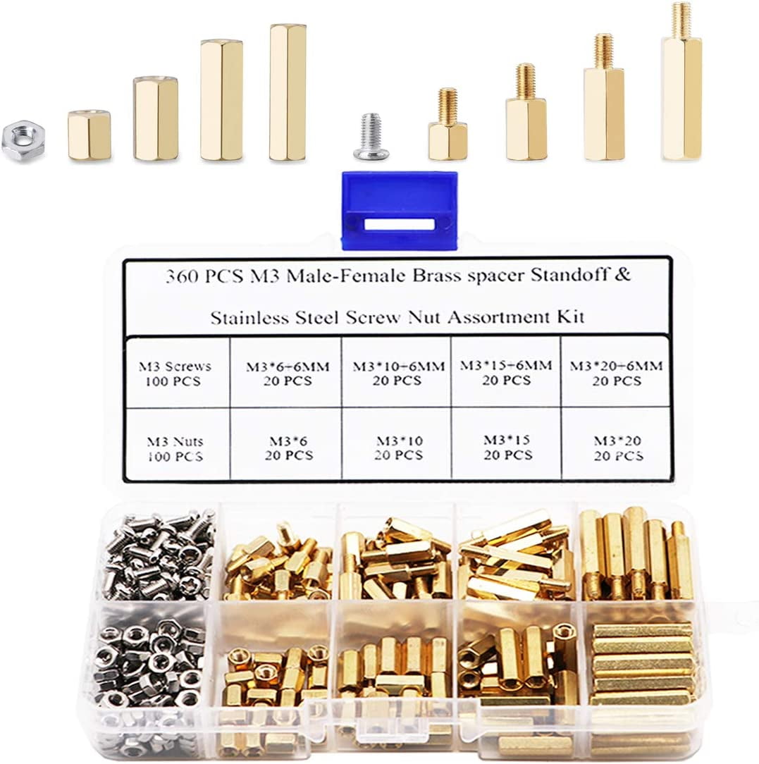 360 Pcs M3 MaleFemale Brass Spacer Standoff & Stainless Steel Screw