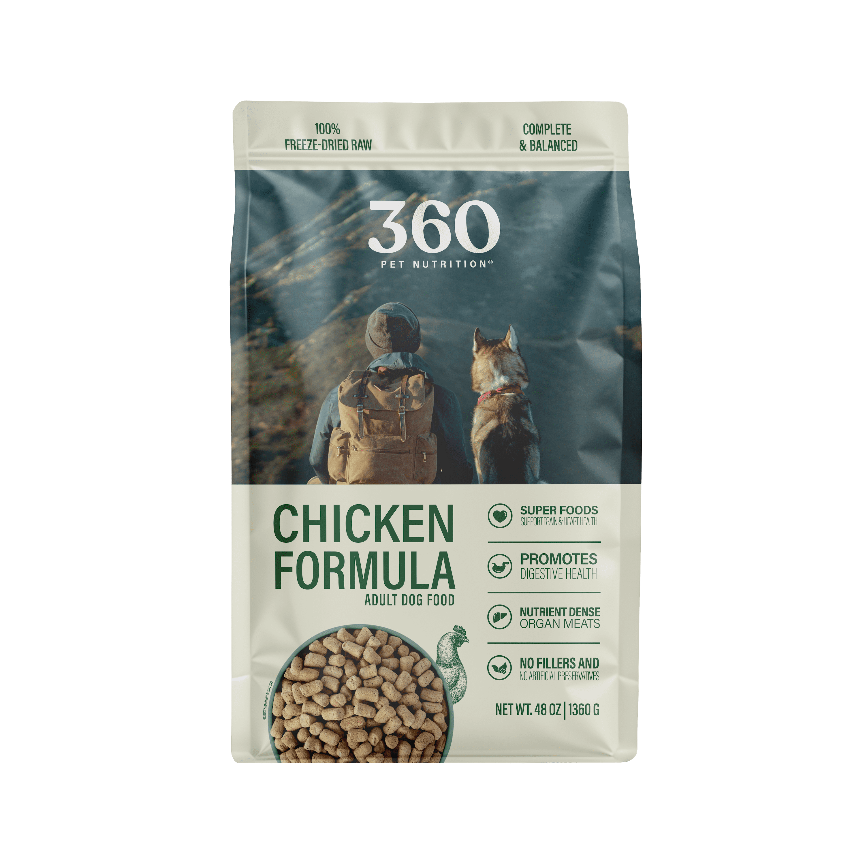 360 Pet Nutrition Chicken Flavor Freeze Dried Dog Food, 48 oz. Bag
