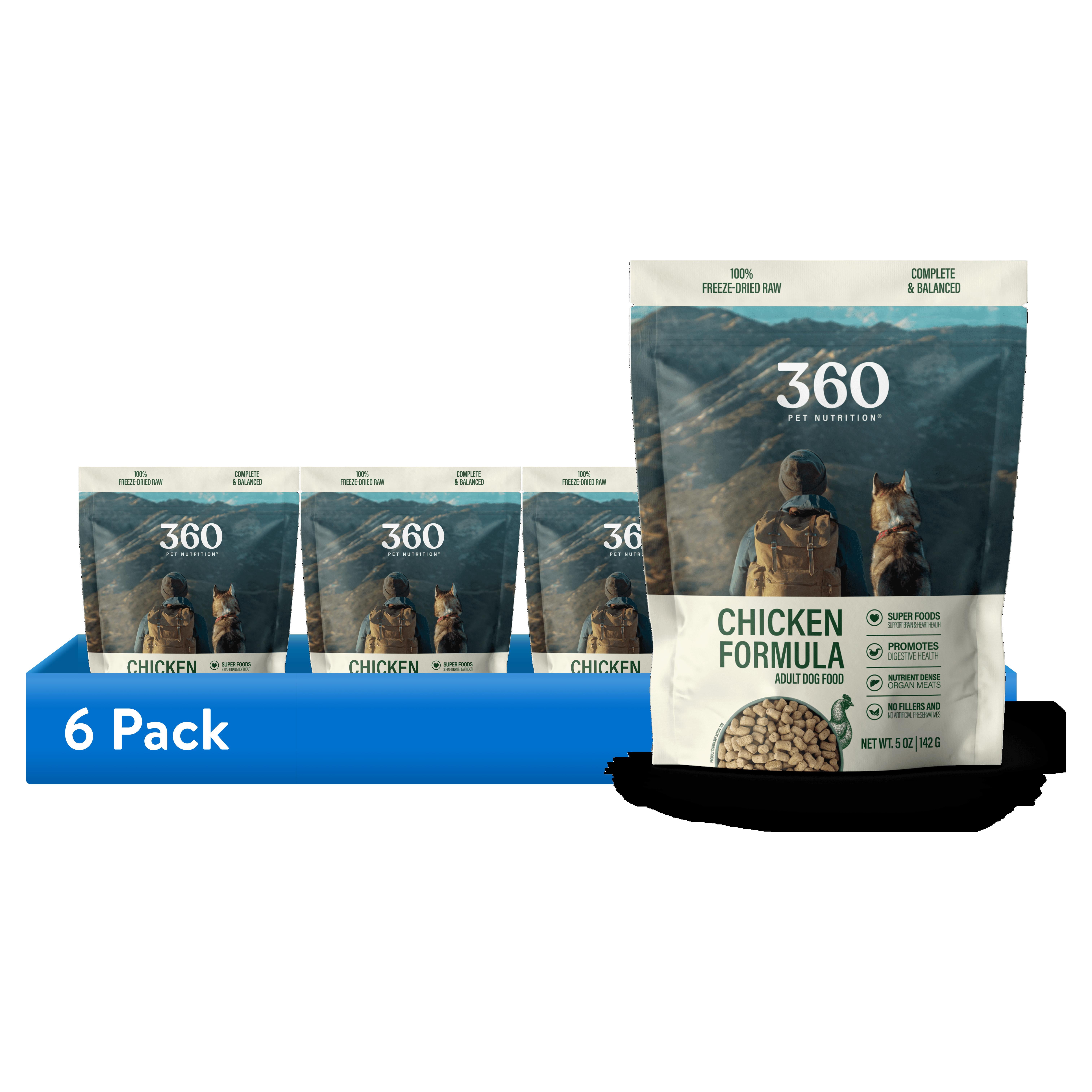 (6 pack) 360 Pet Nutrition Chicken Flavor Freeze Dried Dog Food, 5 oz. Bag