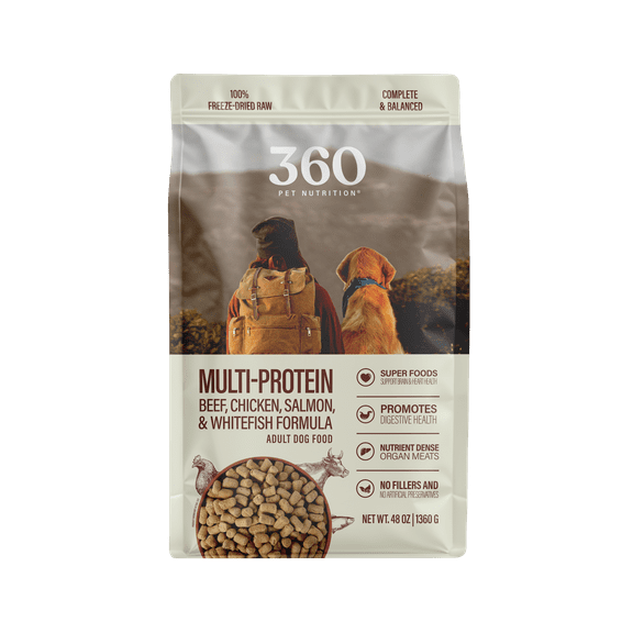 360 Pet Nutrition Multi-Protein Flavor Freeze Dried Dog Food, 48 oz. Bag