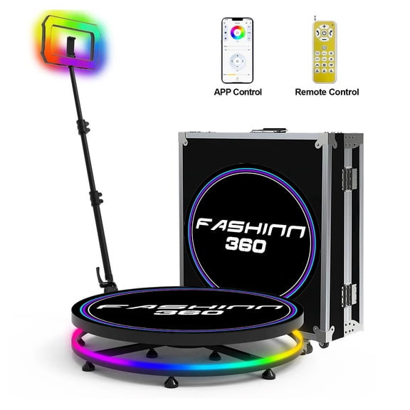 360 Photo Booth (32"/80cm) for 3-4 People, APP Control Square Ring Light, Colorful RGB Light Pole For Events, Anniversary, Wedding, Gift for Women, Student, Birthday