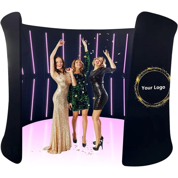 360 Photo Booth Backdrop Background Tents with Customized Logo, , Photobooth Backdrop, 360 Photo Booth Enclosure LED for Halloween Christmas Parties Wedding Event C: 32LED-10'W x 8'H