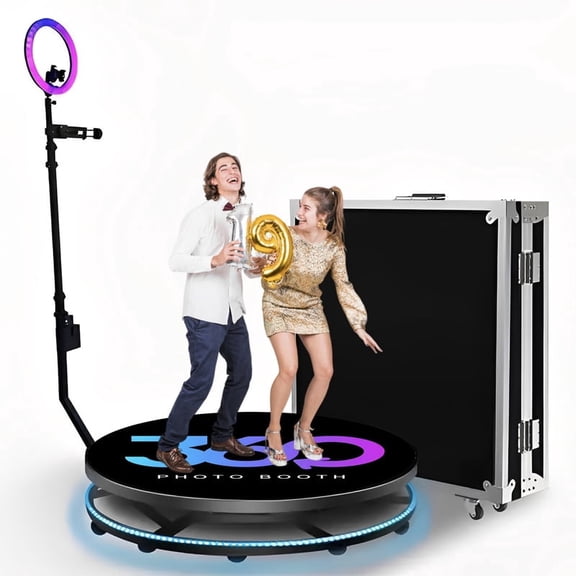 Ernstsmart 45.2" 360 Auto Spin Photo Booth with APP & RGB Lights, Large Rotating Machine for 5-7 People with Flight Case & Custom LOGO Service for Party Wedding Event