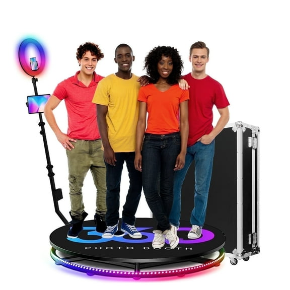 Fantasyview 360° Rotating Photo Booth, 39.4-inch, with RGB Light Strip, App Control, Flight Case, Accommodates 4-6 People