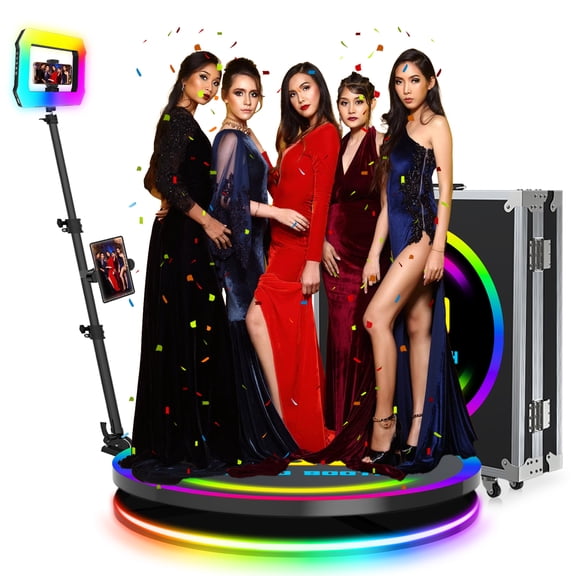 360 Photo Booth Machine with Flight Case,100cm/39.5"360 Photo Booth for 3-7 People, Free Custom Logo, App Remote Control, Square Fill Light, Automatic Slow Rotation 360 Photo Booth for Events Parties