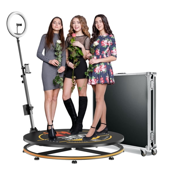 360 Photo Booth Machine with Flight Case,360 Photo Booth Machine for Parties with Chacktok VIP,Software APP Remote Automatic Slow Motion Rotating 360 Video Camera Booth for 3-5People(31.5"-CD)