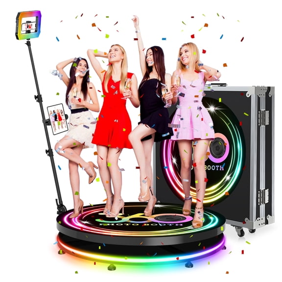 360 Photo Booth Machine with Flight Case – Free Custom Logo, APP Remote Control, Automatic 360 Photo Booth for Weddings, Parties, and Events (31.5in with Flight Case)