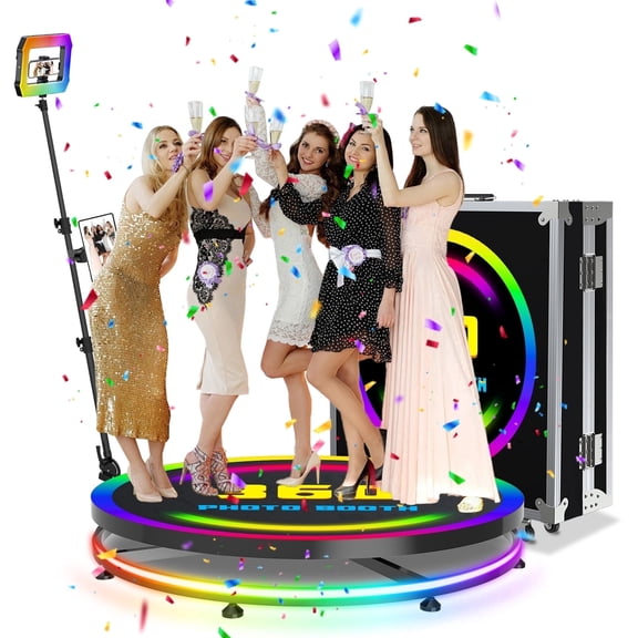 360 Photo Booth Machine with Flight Case – Includes Square Light, Free Custom Logo, APP Remote Control, Automatic 360 Photo Booth for Weddings, Parties, Events（100cm/39.4inch）
