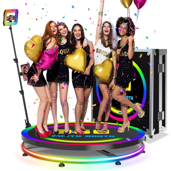 360 Photo Booth Machine with Flight Case – Includes Square Light, Free Custom Logo, APP Remote Control, Automatic 360 Photo Booth for Weddings, Parties, Events(100cm/39.4inch)