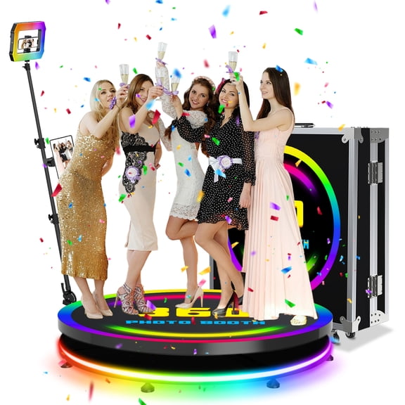 360 Photo Booth Machine with Flight Case Includes Square Light, Free Custom Logo, APP Remote Control, Automatic 360 Photo Booth for Weddings, Parties, Events100cm/39.4inch