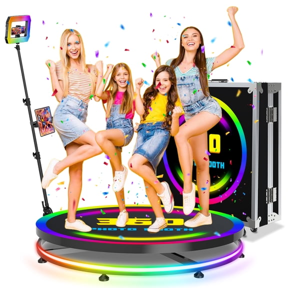 360 Photo Booth Machine with Flight Case – Includes Square Light, Free Custom Logo, APP Remote Control, Automatic 360 Photo Booth for Weddings, Parties, Events(80cm/31.5inch)