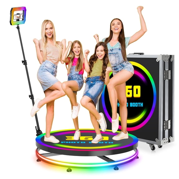 360 Photo Booth Machine with Flight Case – Includes Square Light, Free Custom Logo, APP Remote Control, Automatic 360 Photo Booth for Weddings, Parties, Events(80cm/31.5inch)