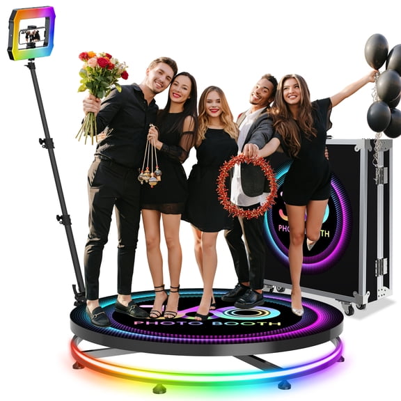 360 Photo Booth Machine for Parties with Flight Case,360 Photo Booth 31.6/80cm for 3-5 People, Square Light Built-in Battery 4-8H, APP Remote Control Photography Automatic 360 Spin Camera Video