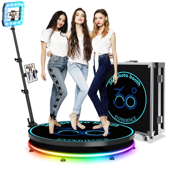360 Photo Booth Machine for Parties with Flight Case,360 Photo Booth 32IN for 3-6 People, Square Light Built-in Battery 4-8H, APP Remote Control Photography Automatic 360 Spin Camera Video