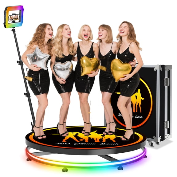 360 Photo Booth Machine for Parties with Flight Case,360 Photo Booth 39.6/100cm for 3-7 People, Square Light Built-in Battery 4-8H, APP Remote Control Photography Automatic 360 Spin Camera Video