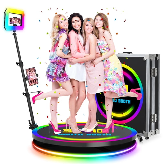 360 Photo Booth Machine for Parties with Flight Case,80cm/31.6" 360 Photo Booth for 3-5People, Free Custom Logo, App Remote Control,Square Light, 360 Spin Camera Video for Weddings Parties Events