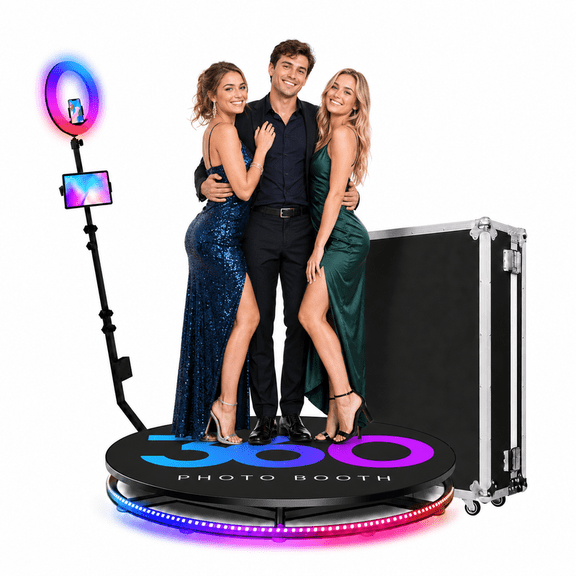 360 Photo Booth Machine with 31.6-Inch RGB Platform for 3-5 People, Ring Light, Free Logo Customization and Flight Case for Parties & Events