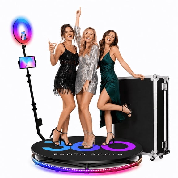360 Photo Booth Machine with 31.7-Inch RGB Platform for 3-6 People, Ring Light, Free Logo Customization and Flight Case for Parties & Events