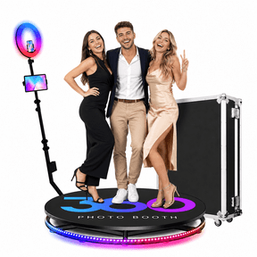 360 Photo Booth Machine with 31.8-Inch RGB Platform for 3-7 People, Ring Light, Free Logo Customization and Flight Case for Parties & Events