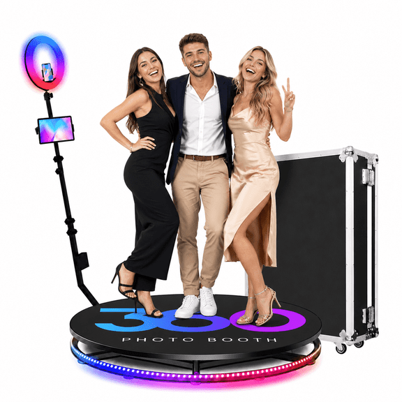 360 Photo Booth Machine with 31.8-Inch RGB Platform for 3-7 People, Ring Light, Free Logo Customization and Flight Case for Parties & Events