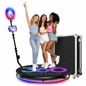 360 Photo Booth Machine with 31.9-Inch RGB Platform for 3-8 People, Ring Light, Free Logo Customization and Flight Case for Parties & Events