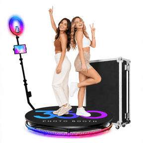 360 Photo Booth Machine with 32-Inch RGB Platform for 3-9 People, Ring Light, Free Logo Customization and Flight Case for Parties & Events