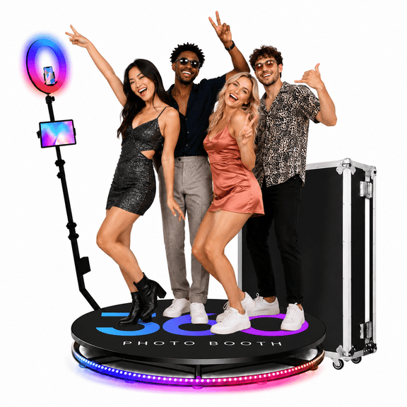 360 Photo Booth Machine with 39.5-Inch RGB Platform for 4-6 People, Ring Light, Free Logo Customization and Flight Case for Parties & Events